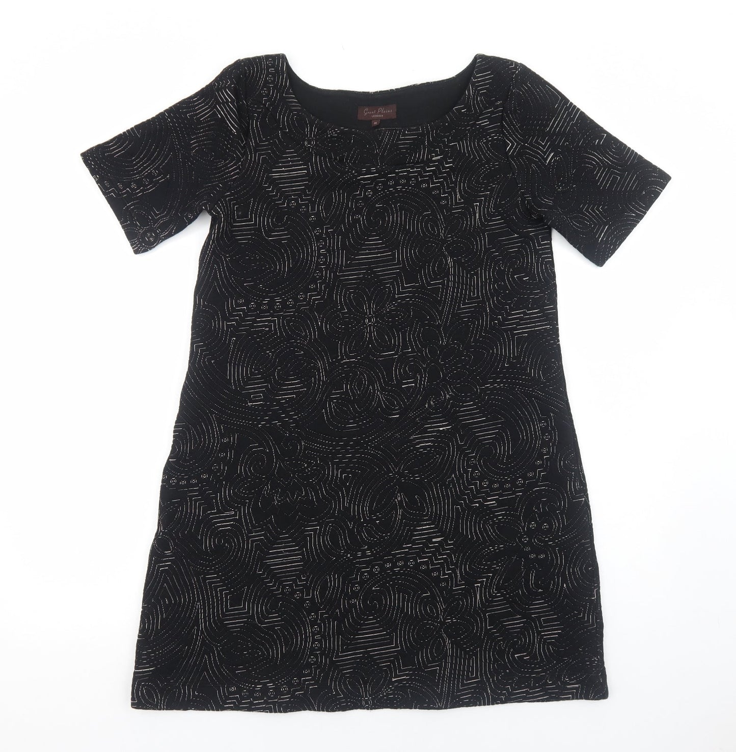 Great Plains Womens Black Geometric Polyester Shift Size M Scoop Neck Pullover