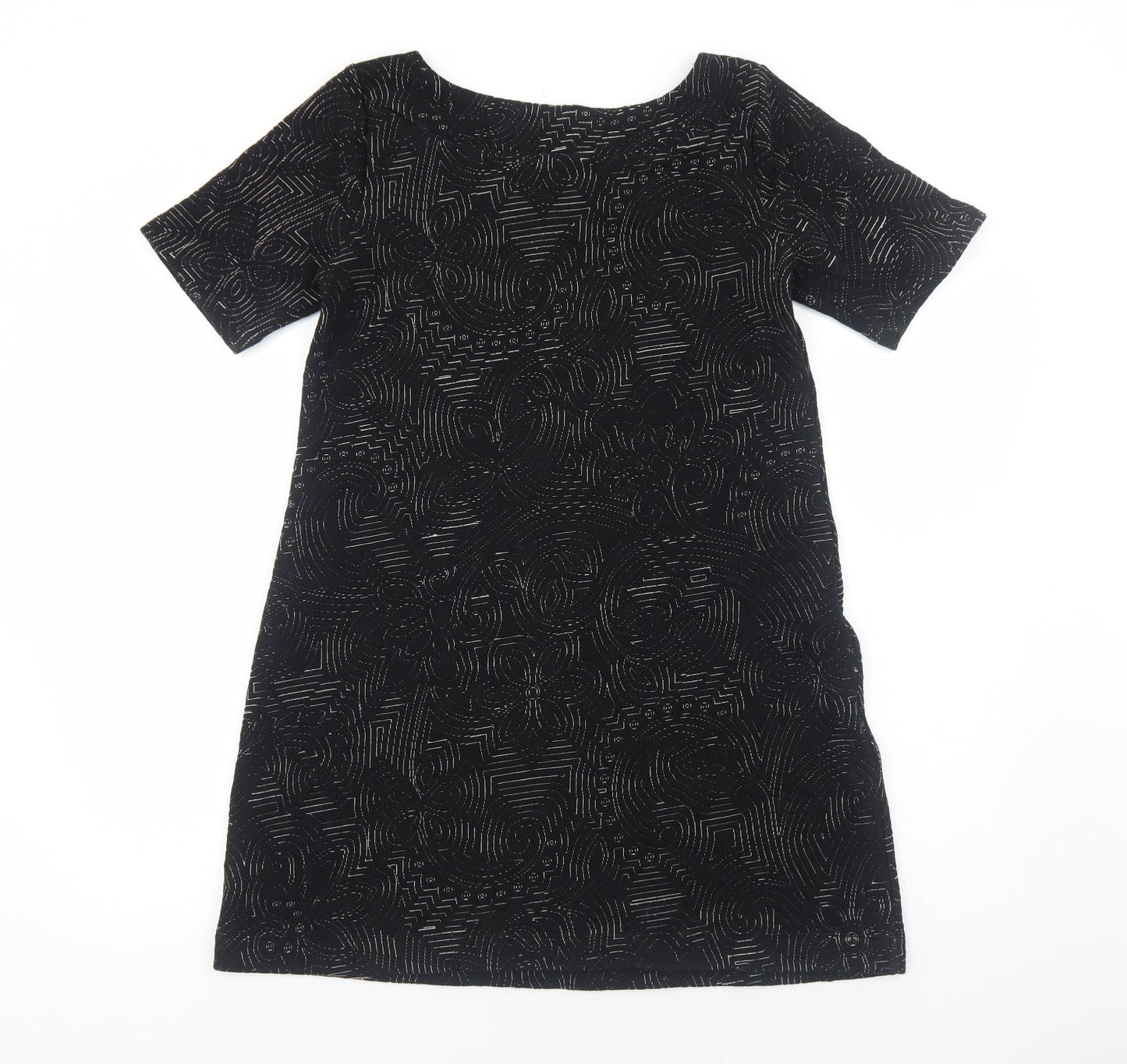 Great Plains Womens Black Geometric Polyester Shift Size M Scoop Neck Pullover