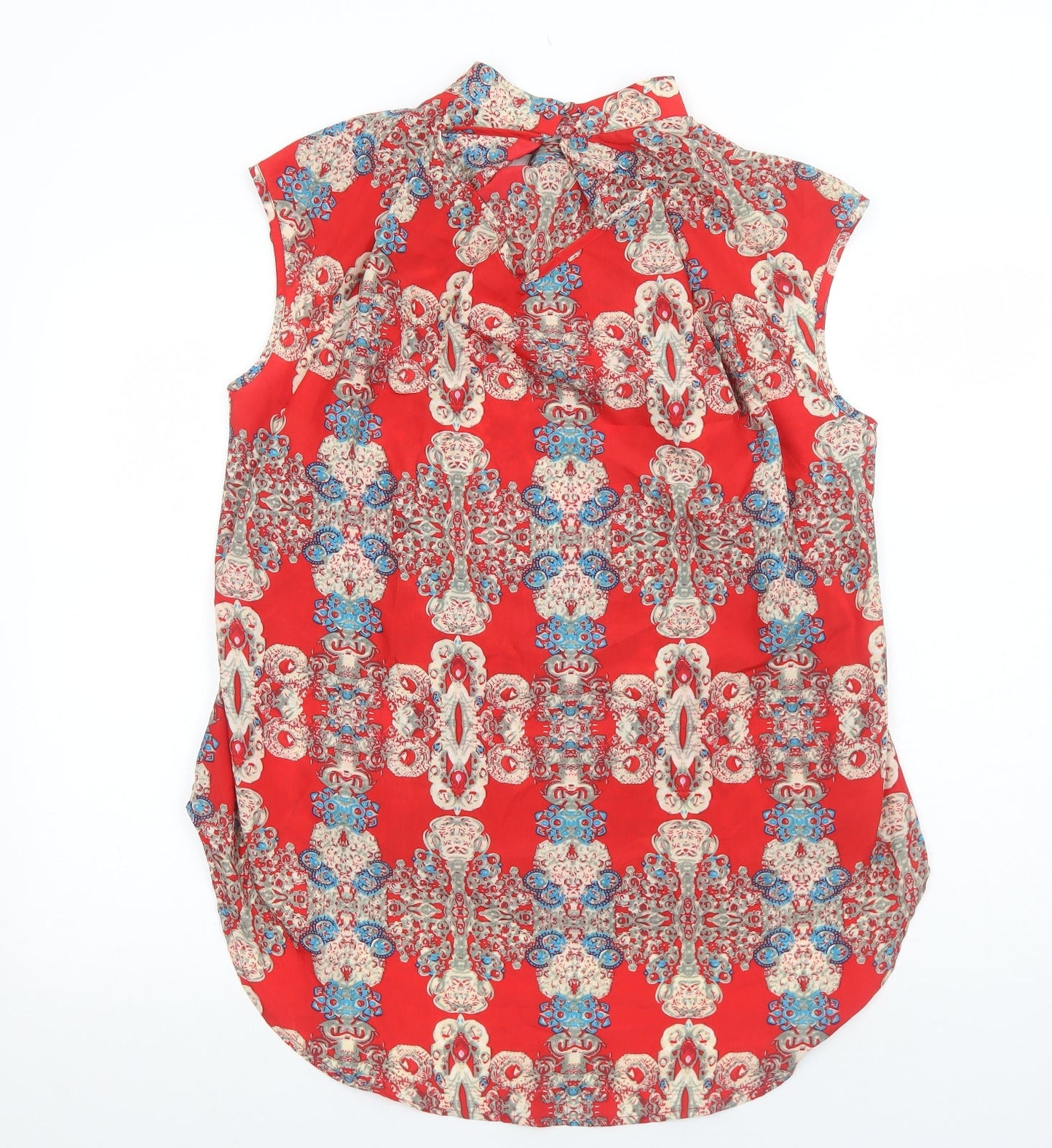 Pussycat London Womens Red Geometric Polyester Basic Tank Size M Round Neck