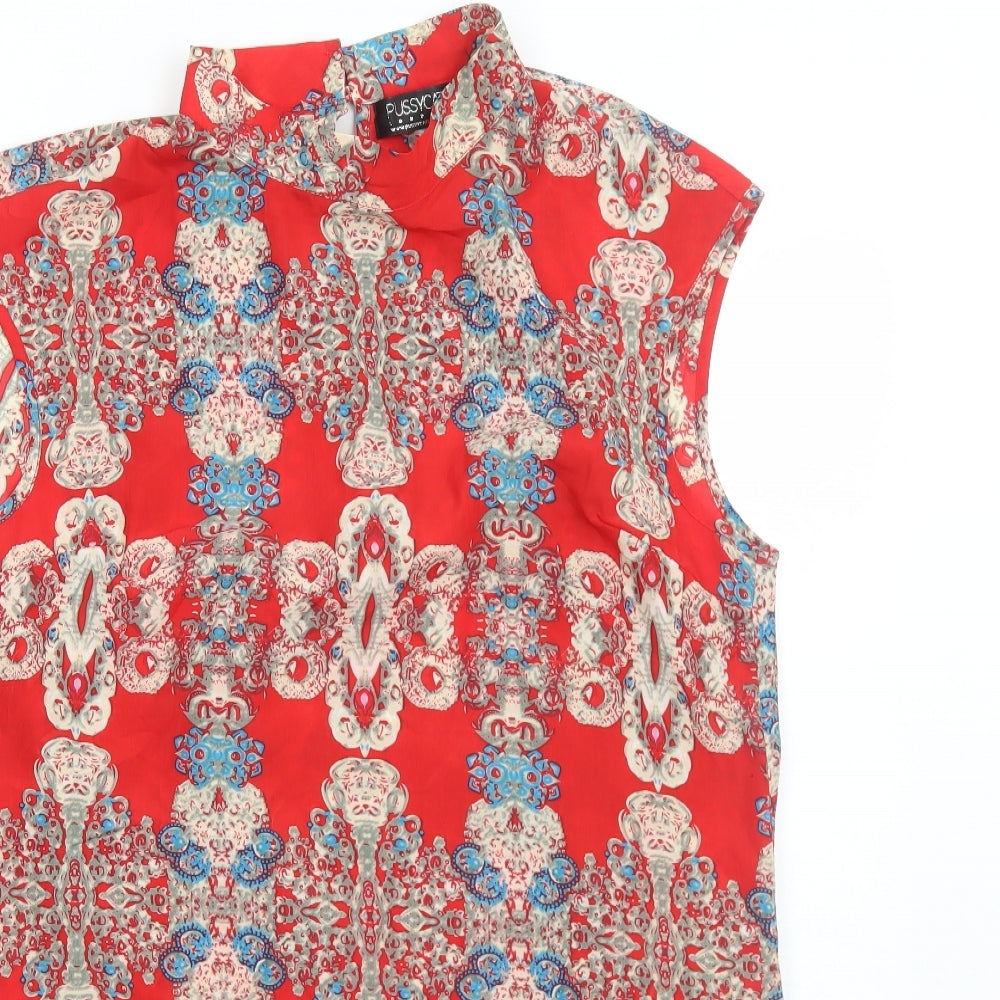 Pussycat London Womens Red Geometric Polyester Basic Tank Size M Round Neck