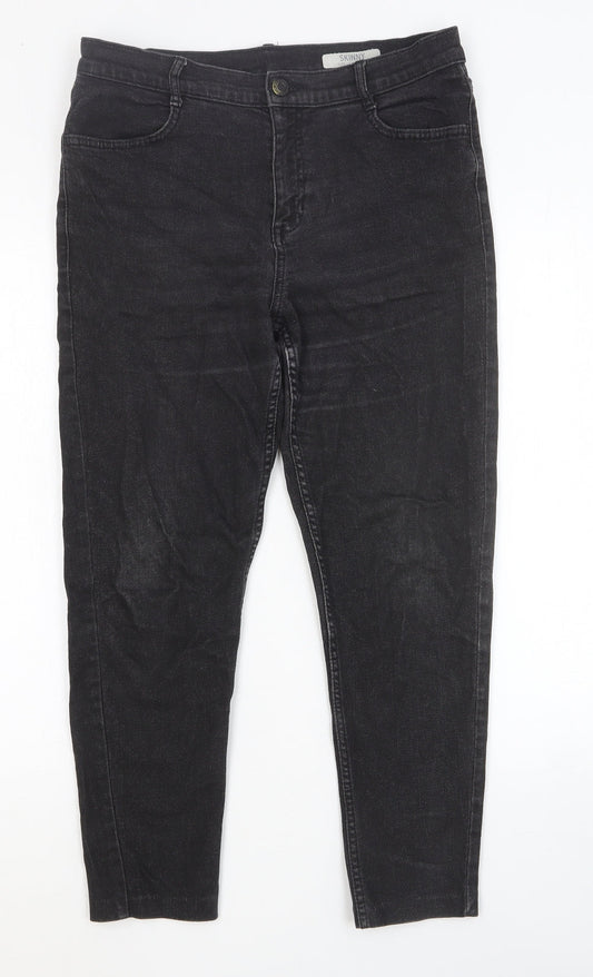 Marks and Spencer Womens Black Cotton Skinny Jeans Size 12 Slim Button