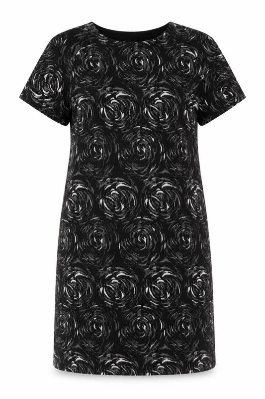 Marks & Spencer Womens Black Geometric Cotton Shift Size 10 Round Neck Pullover