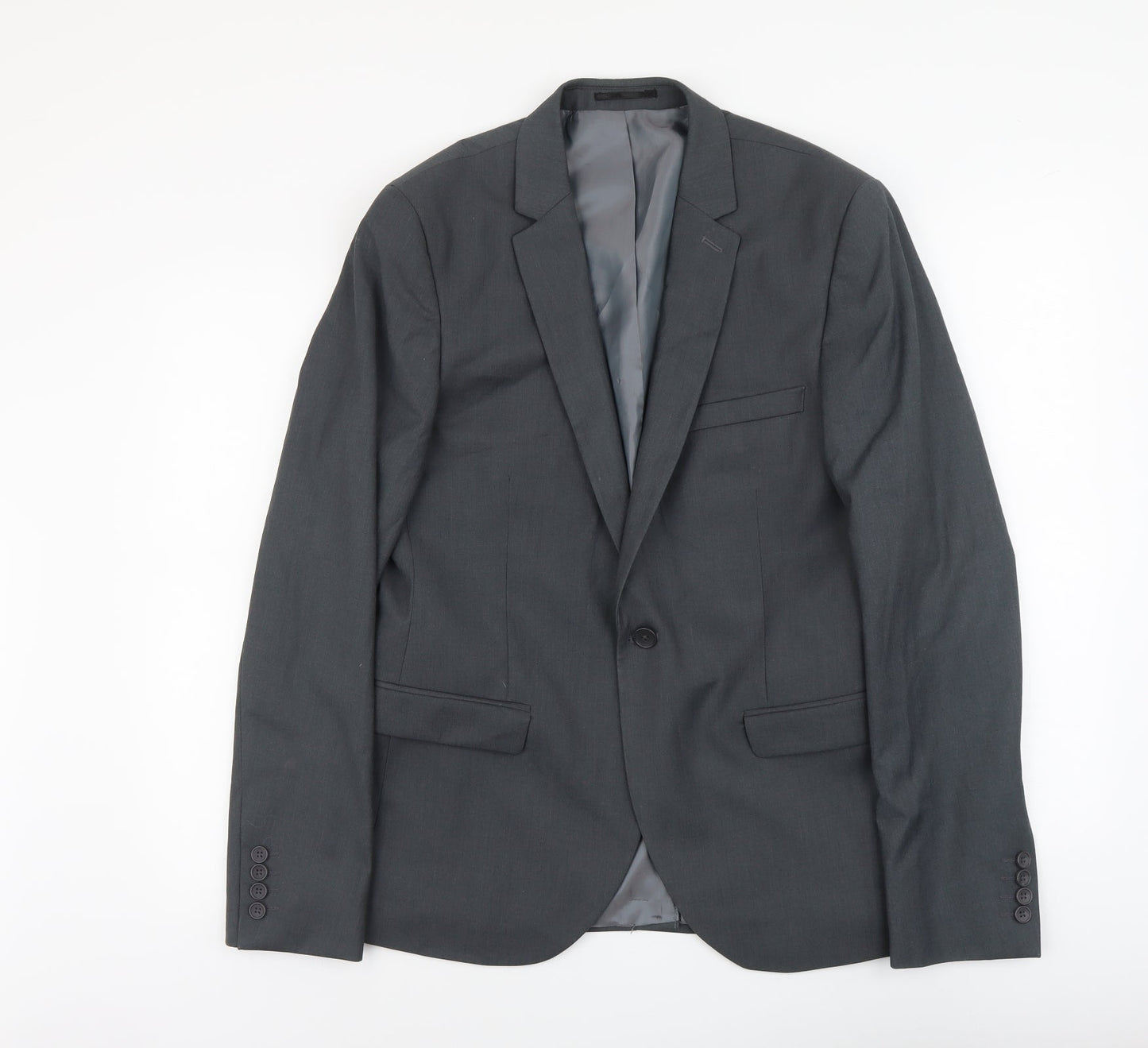 Topman Mens Grey Polyester Jacket Suit Jacket Size L Regular