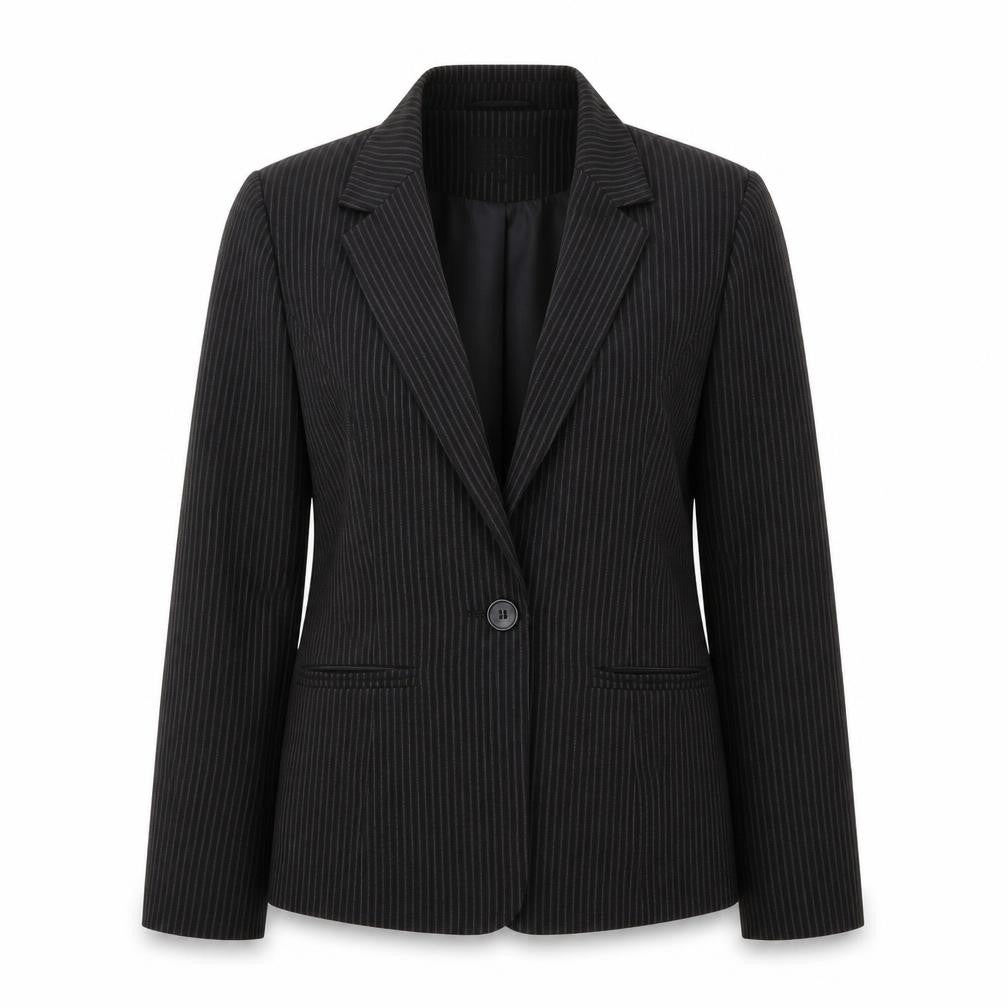 Papaya Womens Black Striped Polyester Jacket Blazer Size 12