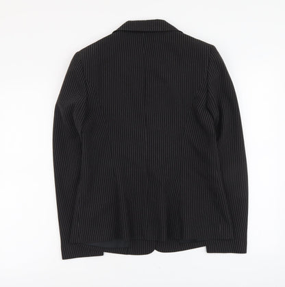Papaya Womens Black Striped Polyester Jacket Blazer Size 12