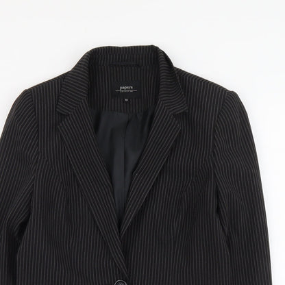 Papaya Womens Black Striped Polyester Jacket Blazer Size 12