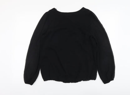 Papaya Womens Black Polyester Basic Blouse Size 12 Boat Neck