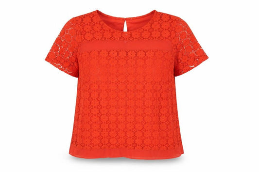 Red Herring Womens Red Polyester Basic Blouse Size 10 Round Neck