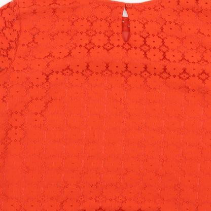 Red Herring Womens Red Polyester Basic Blouse Size 10 Round Neck