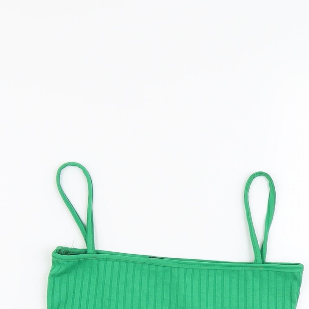 PRETTYLITTLETHING Womens Green Polyester Cropped Tank Size 6 Square Neck