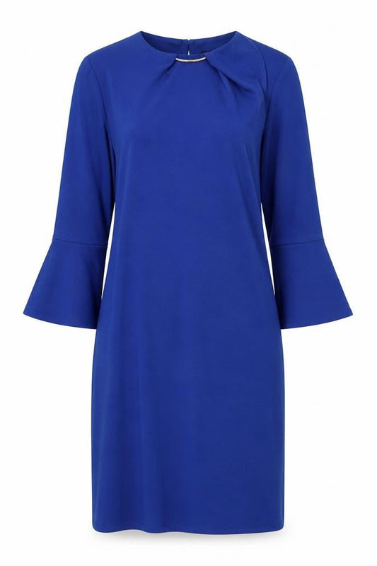 Debenhams Womens Blue Polyester Shift Size 12 Boat Neck Button - Necklace Detail, Bell Sleeve
