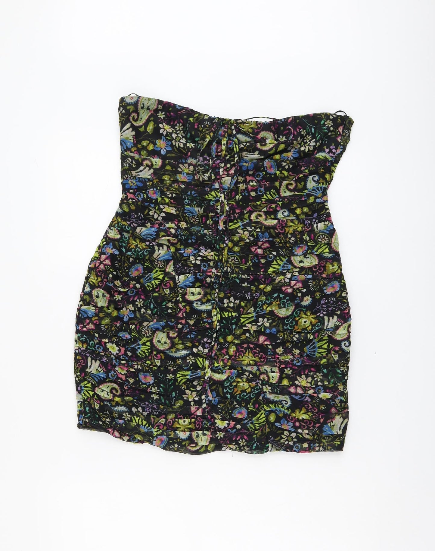 Zara Womens Black Floral Polyester Bodycon Size L Off the Shoulder Zip - Bandeau Top