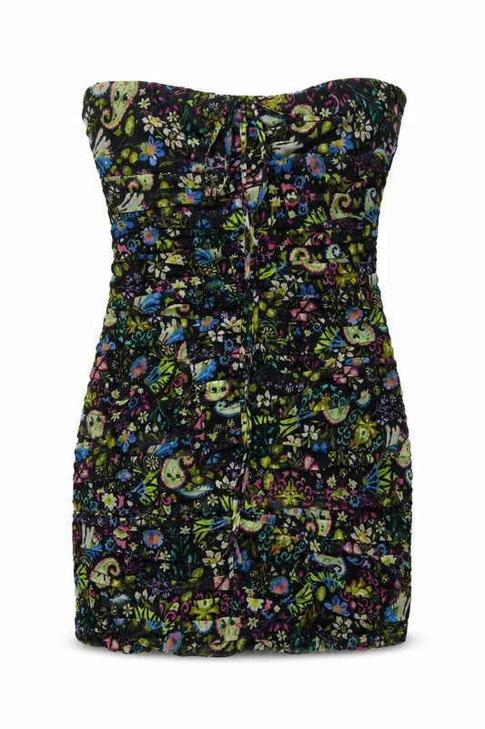 Zara Womens Black Floral Polyester Bodycon Size L Off the Shoulder Zip - Bandeau Top