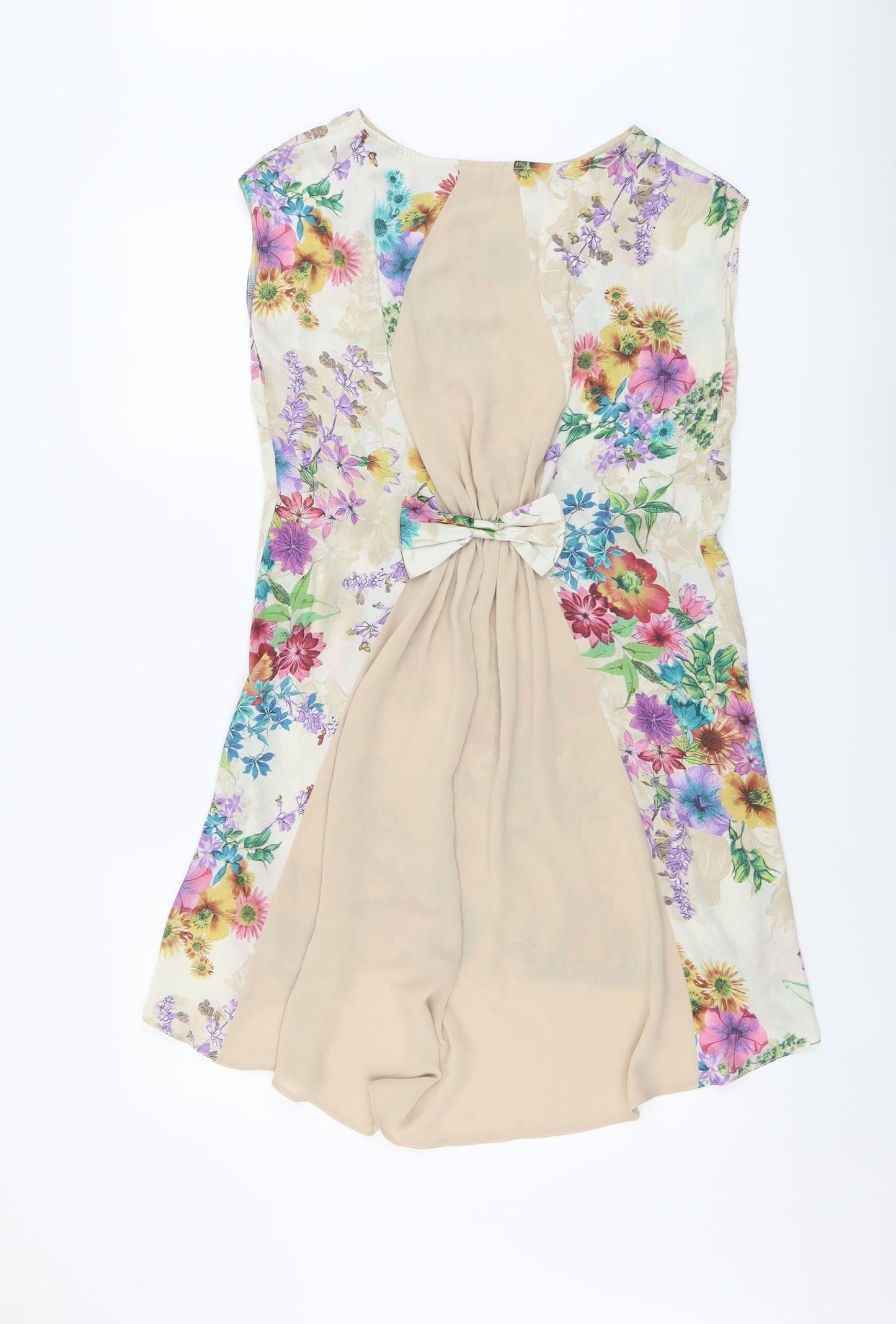 Love Womens Beige Floral Polyester Shift Size S Boat Neck Pullover