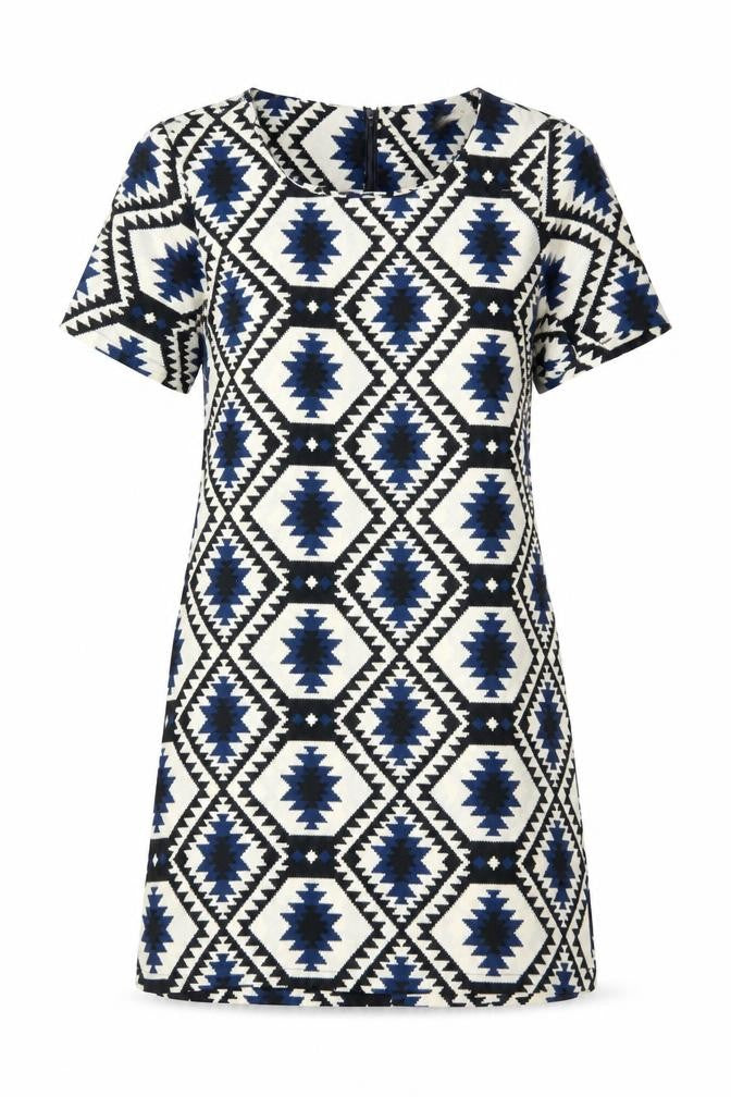 Vera & Lucy Womens Multicoloured Geometric Polyester Shift Size M Scoop Neck Zip