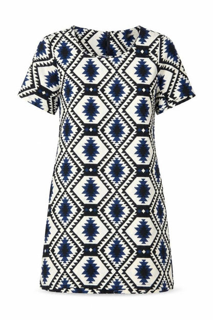 Vera & Lucy Womens Multicoloured Geometric Polyester Shift Size M Scoop Neck Zip