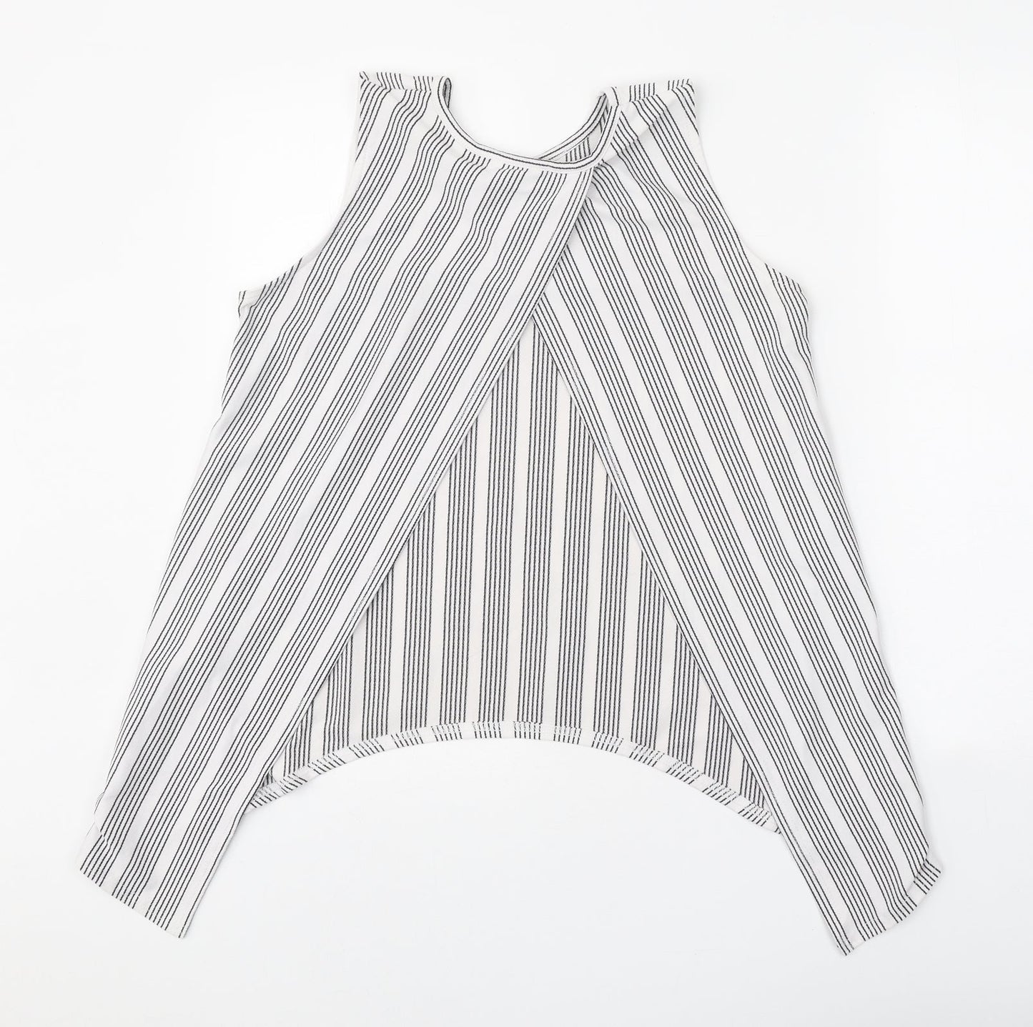 Cameo Rose Womens White Striped Polyester Basic Tank Size 12 Round Neck - Open Back