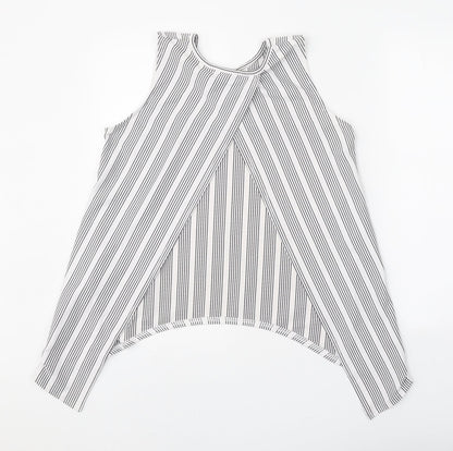 Cameo Rose Womens White Striped Polyester Basic Tank Size 12 Round Neck - Open Back