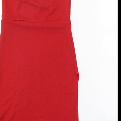 PRETTYLITTLETHING Womens Red Polyester Mini Size 6 Square Neck Pullover