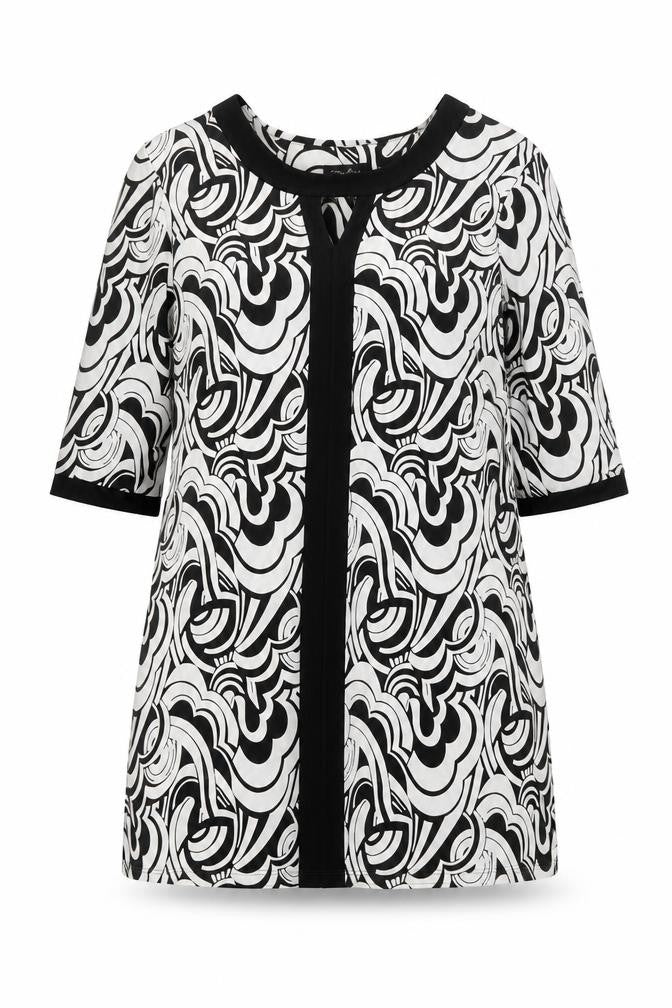 My Fize Womens White Geometric Polyester Shift Size XS Boat Neck Pullover