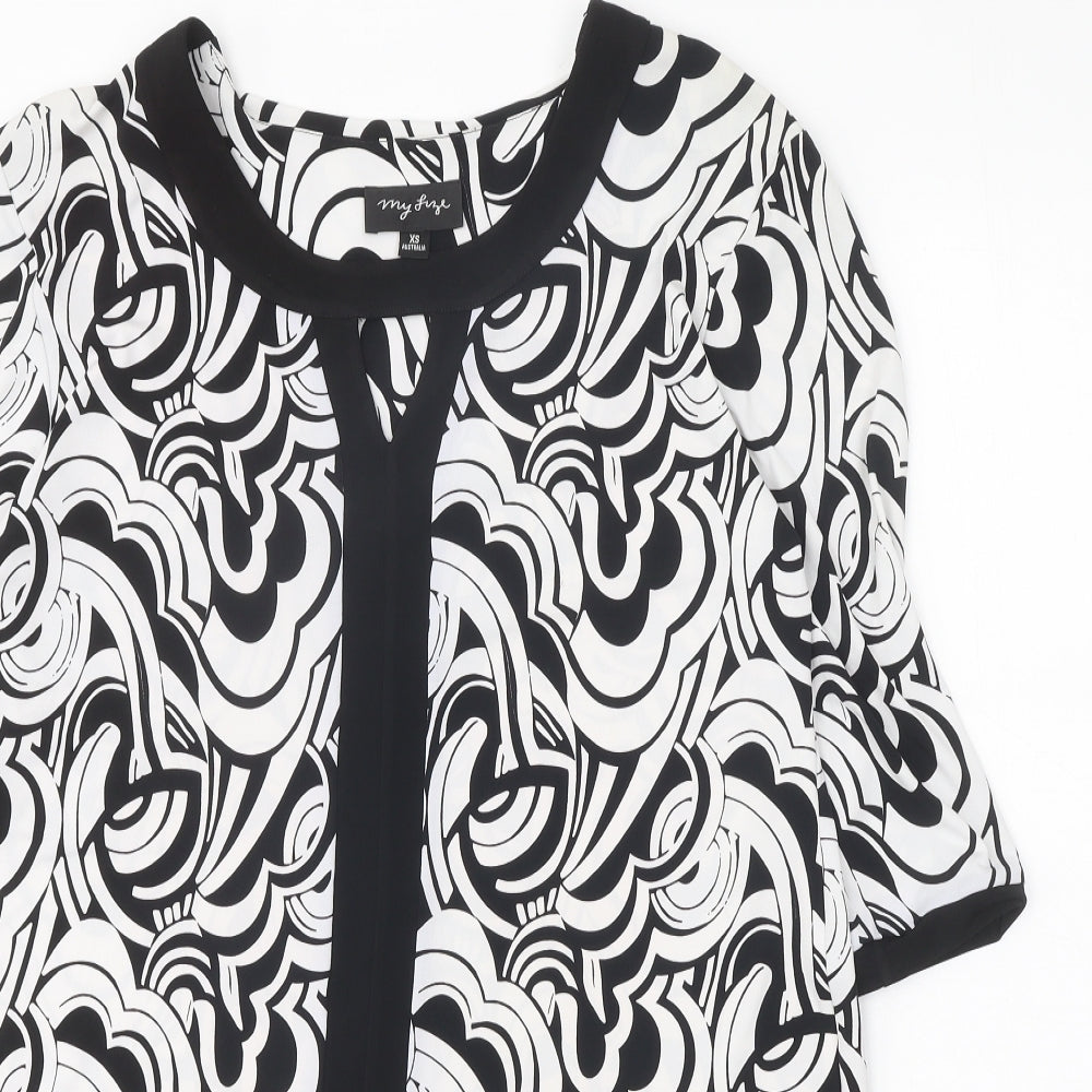 My Fize Womens White Geometric Polyester Shift Size XS Boat Neck Pullover