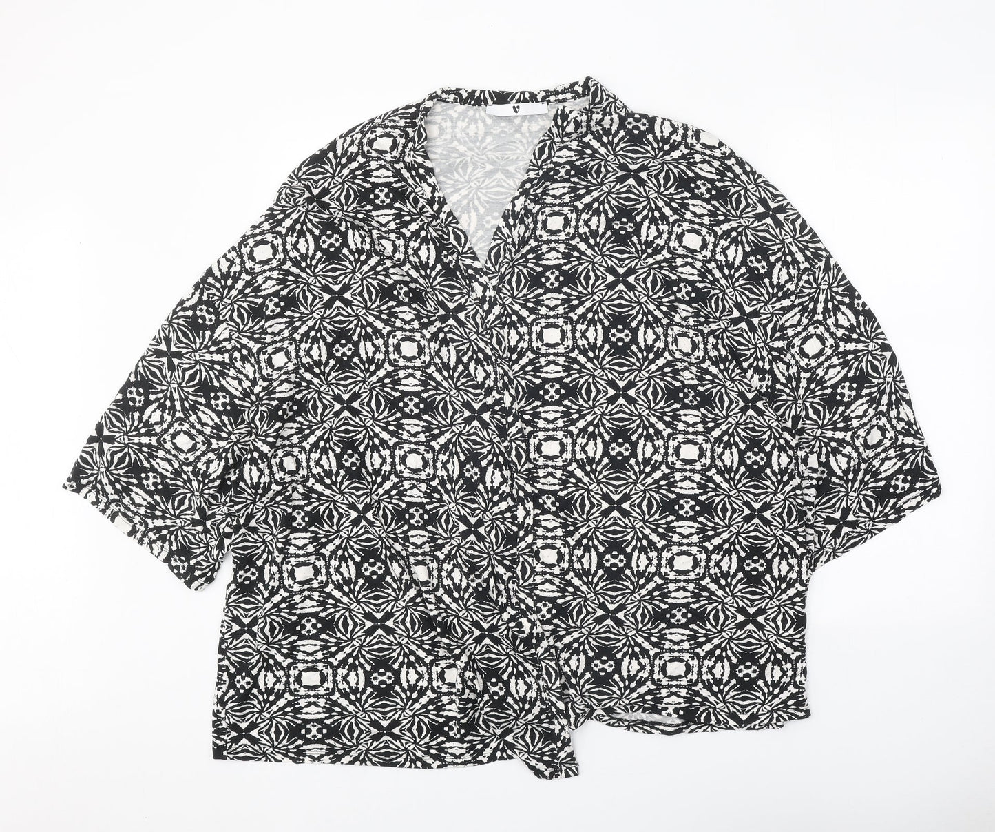 Very Womens Black Geometric Viscose Kimono Blouse Size XL V-Neck