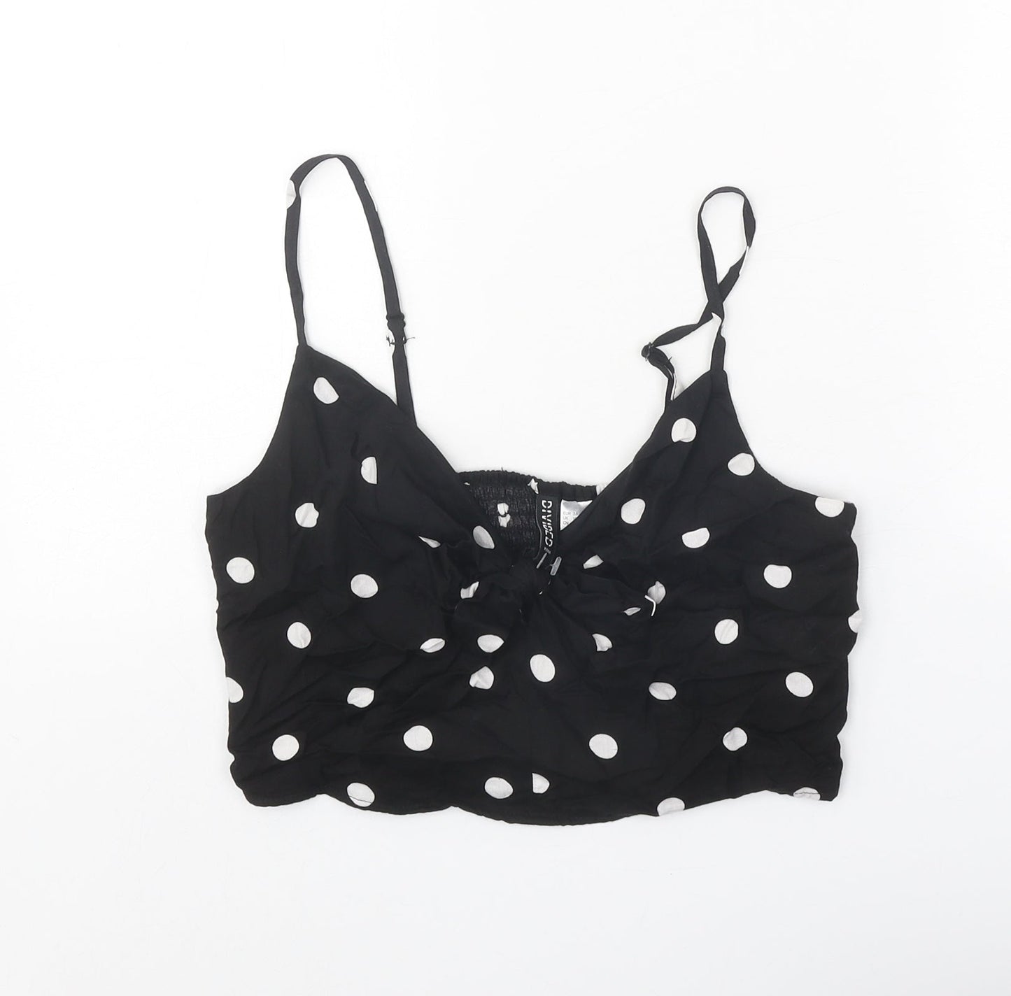 Divided Womens Black Polka Dot Viscose Cropped Tank Size 10 V-Neck