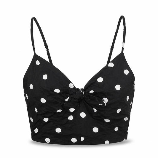 Divided Womens Black Polka Dot Viscose Cropped Tank Size 10 V-Neck