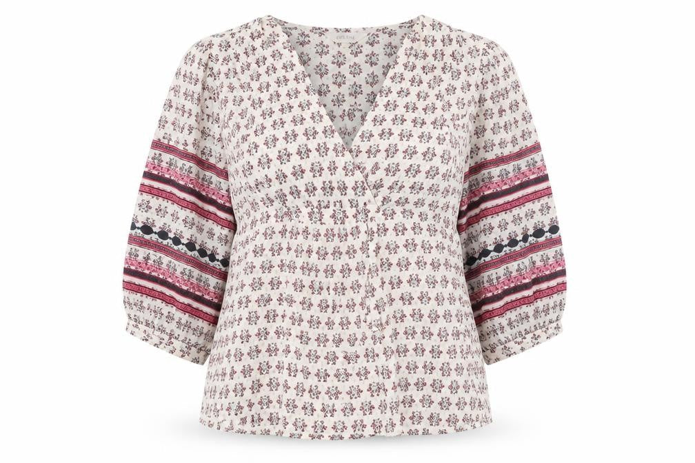 Per Una Womens Beige Geometric 100% Cotton Basic Blouse Size S V-Neck