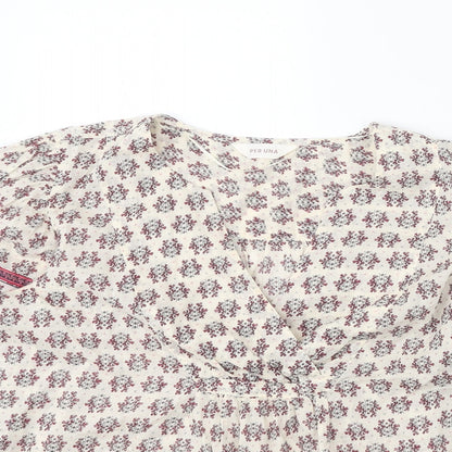 Per Una Womens Beige Geometric 100% Cotton Basic Blouse Size S V-Neck