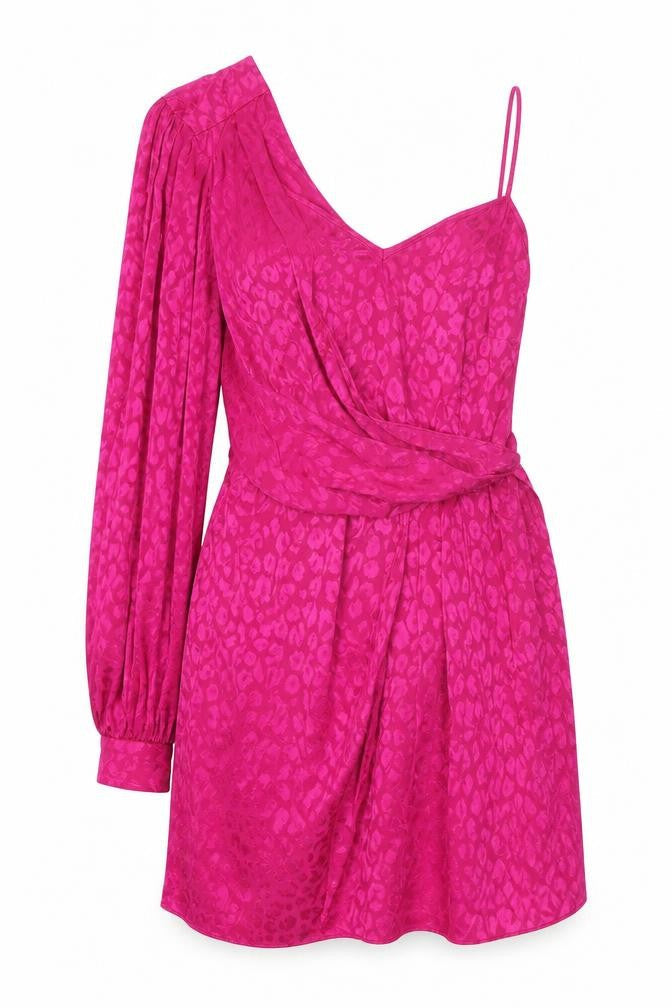 Topshop Womens Pink Animal Print Viscose Mini Size 8 One Shoulder Zip - Leopard Print