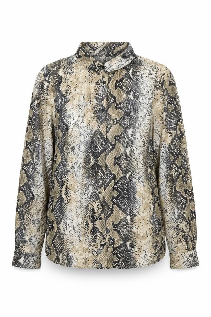 Primark Womens Beige Animal Print Viscose Basic Button-Up Size 14 Collared - Snake Print