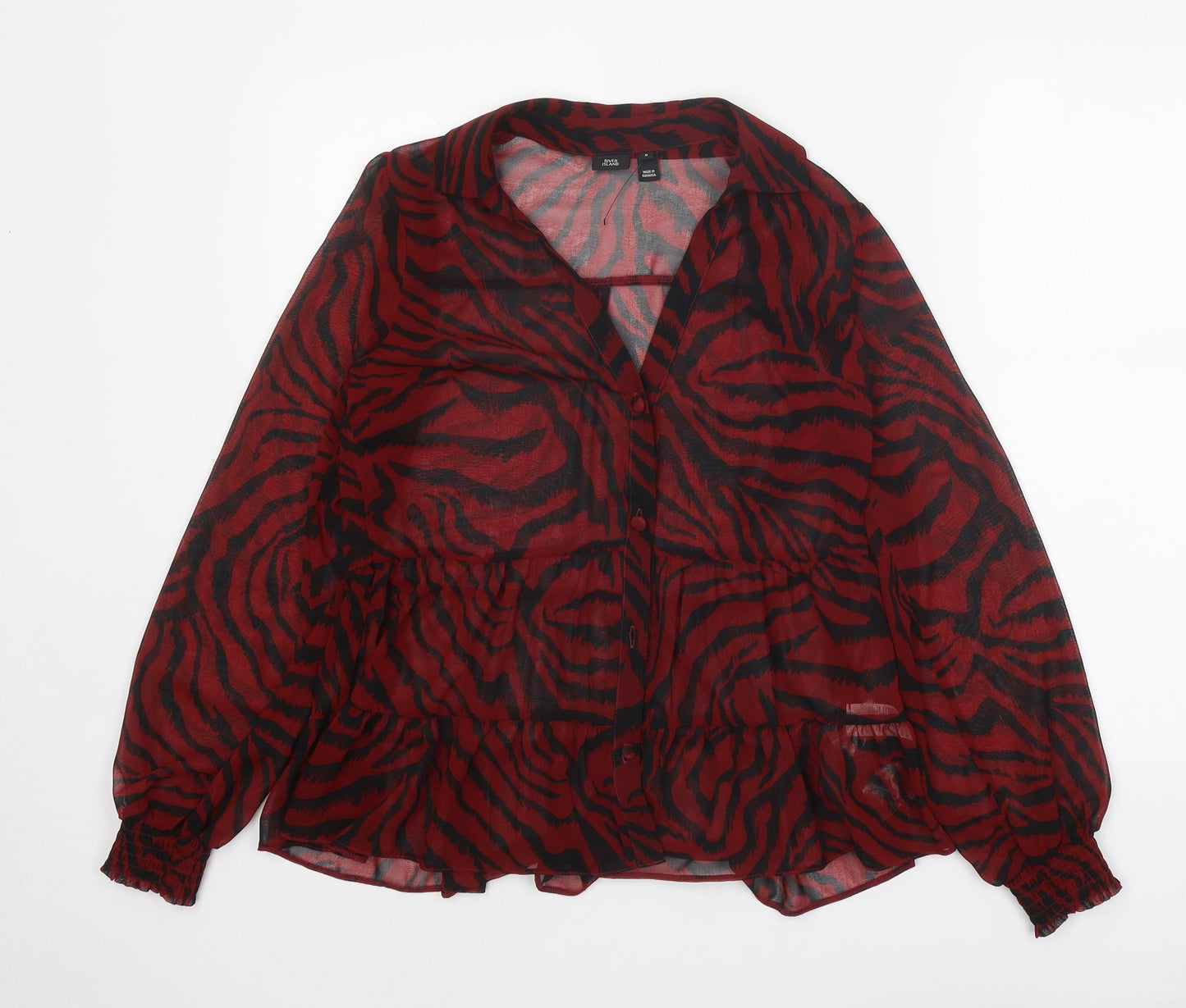 River Island Womens Red Animal Print Polyester Basic Blouse Size 8 Collared - Tiger Print