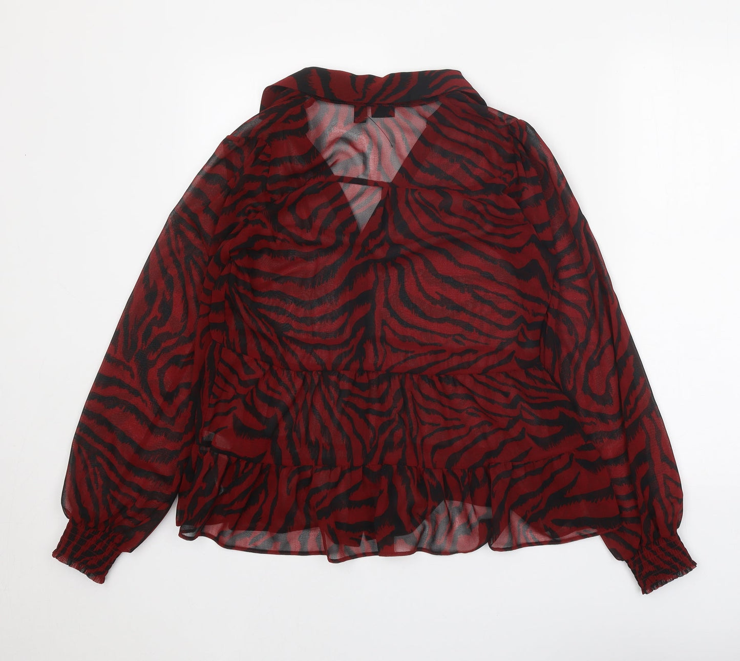 River Island Womens Red Animal Print Polyester Basic Blouse Size 8 Collared - Tiger Print