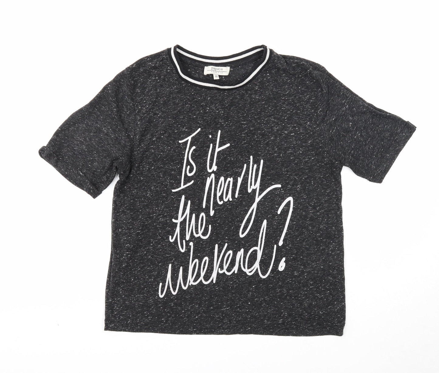 Papaya Womens Black Cotton Basic T-Shirt Size 10 Round Neck - Weekend
