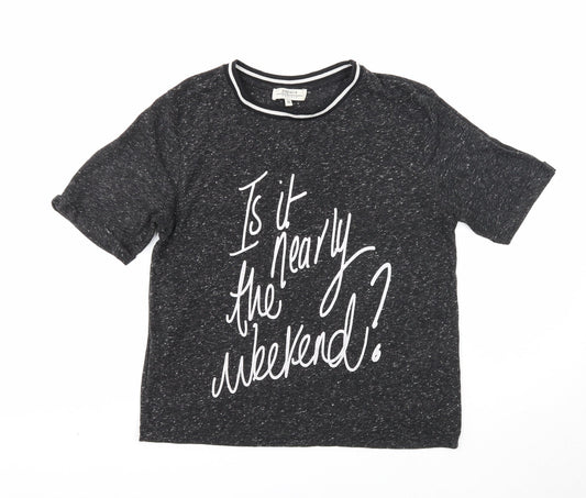 Papaya Womens Black Cotton Basic T-Shirt Size 10 Round Neck - Weekend