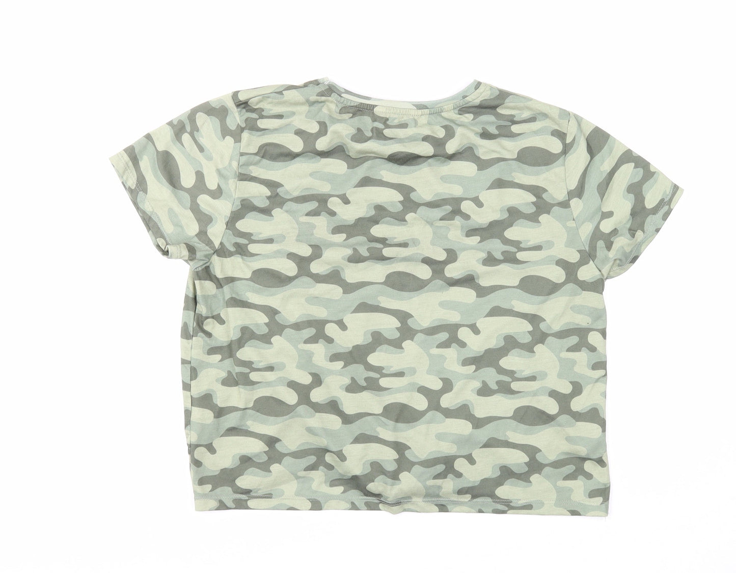 Candy Couture Womens Green Camouflage Polyester Basic T-Shirt Size 16 Round Neck - Tie Front