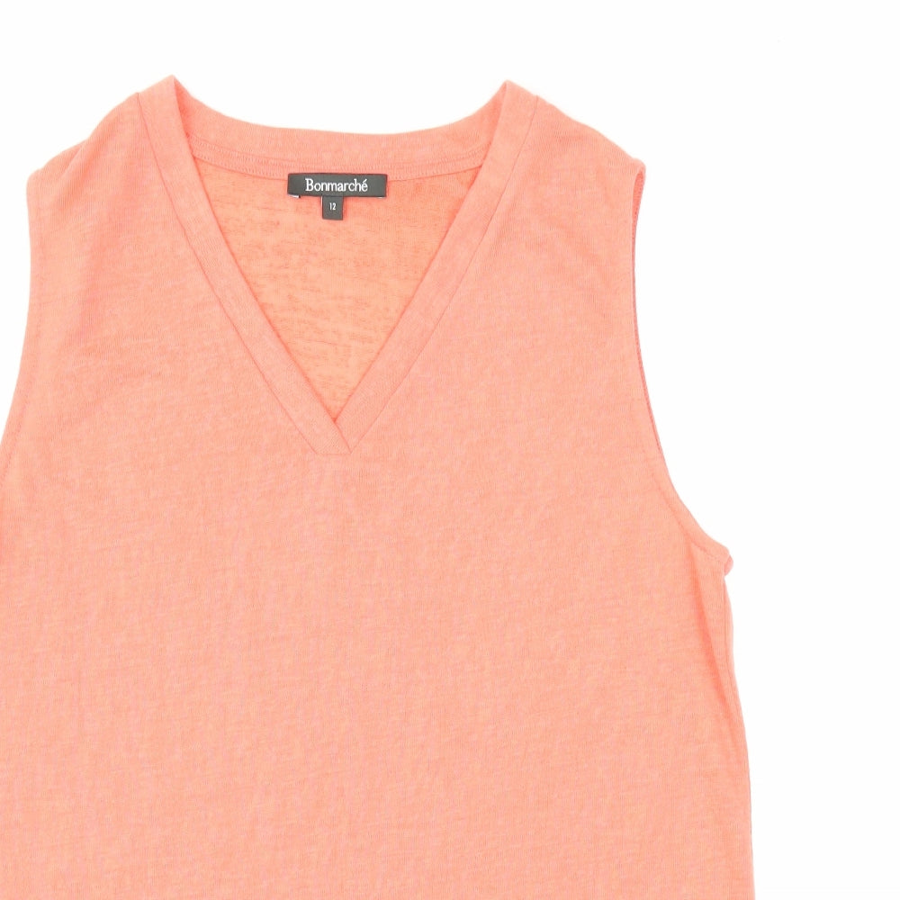 Bonmarché Womens Orange Polyester Basic Tank Size 12 V-Neck
