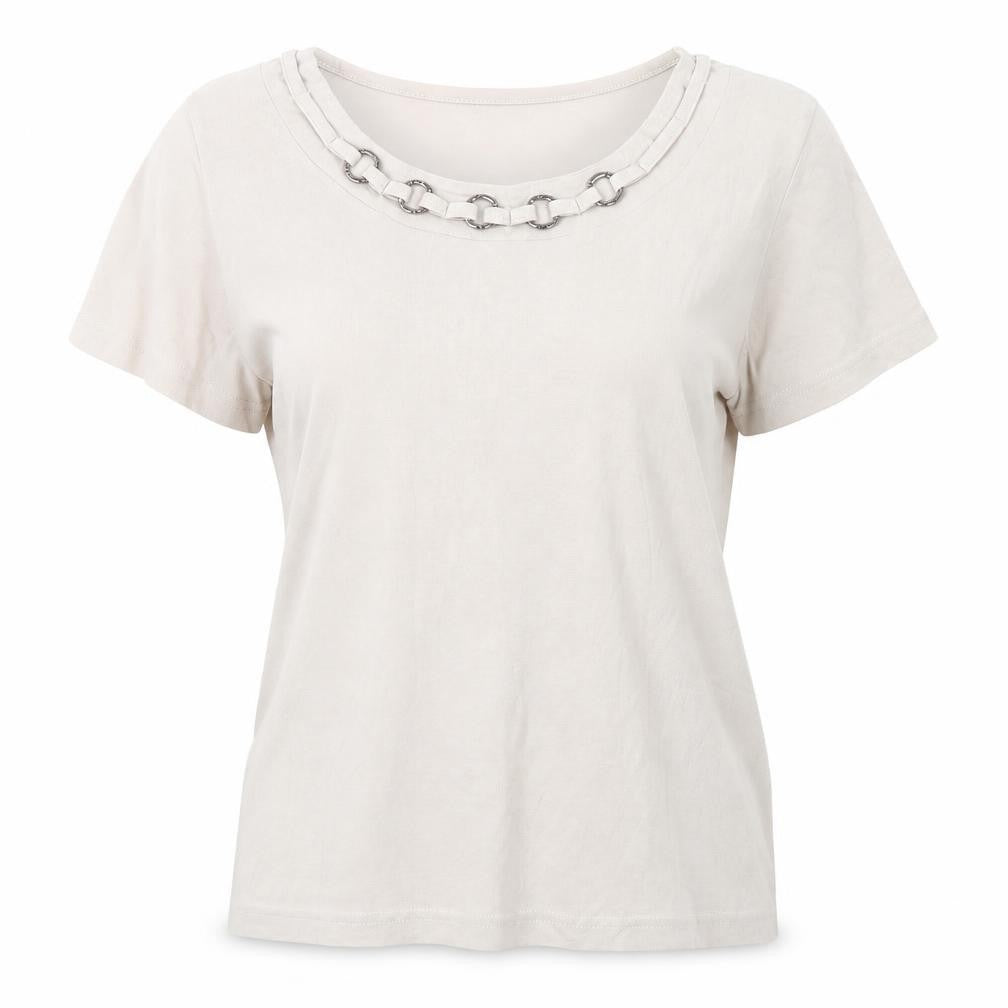 Bonmarché Womens Beige Cotton Basic T-Shirt Size M Scoop Neck