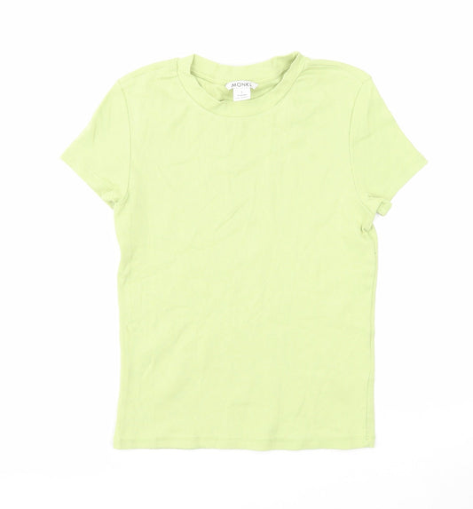 Monkl Womens Green Cotton Basic T-Shirt Size S Round Neck