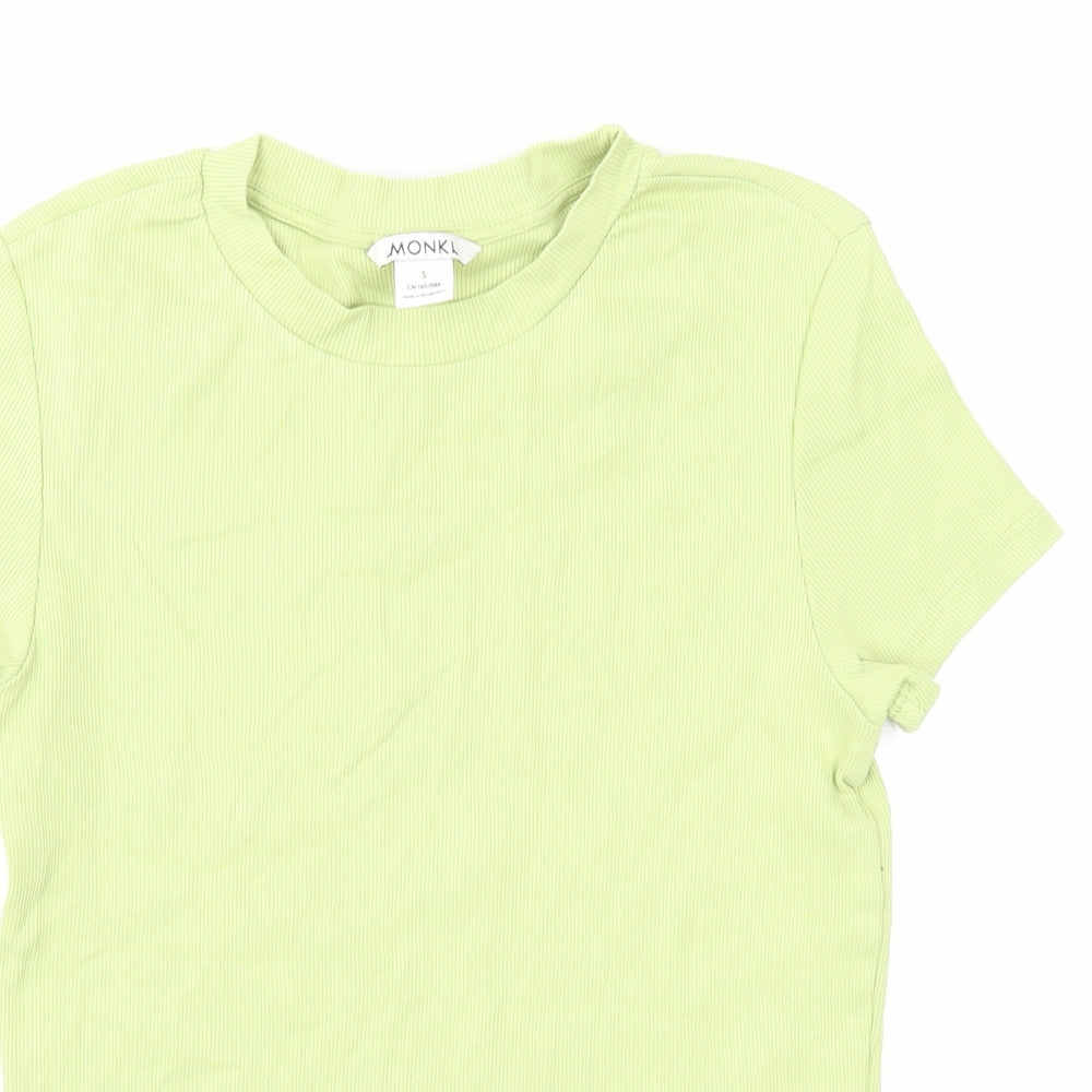 Monkl Womens Green Cotton Basic T-Shirt Size S Round Neck