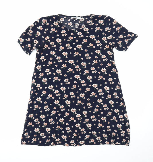 Glamarous Womens Blue Floral Polyester Tunic T-Shirt Size XS Round Neck