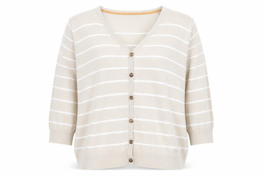 EWM Womens Beige V-Neck Striped Cotton Cardigan Jumper Size XL