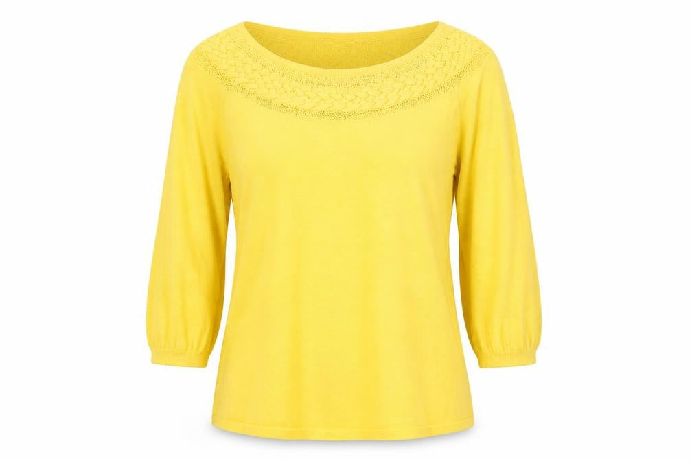 Debenhams Womens Yellow Cotton Basic Blouse Size 12 Boat Neck