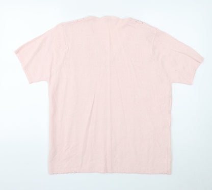 Berkertex Womens Pink V-Neck Geometric Acrylic Pullover Jumper Size 18