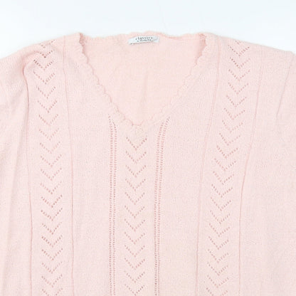 Berkertex Womens Pink V-Neck Geometric Acrylic Pullover Jumper Size 18