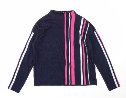 Tu Womens Blue Mock Neck Striped Acrylic Pullover Jumper Size 12