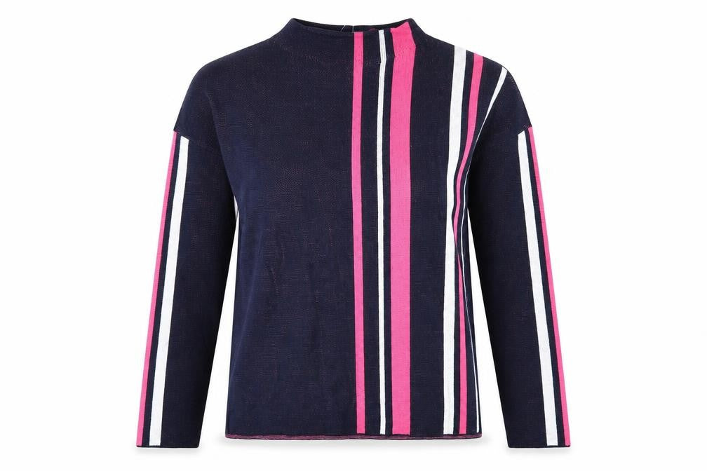 TU Womens Blue Mock Neck Striped Acrylic Pullover Jumper Size 12
