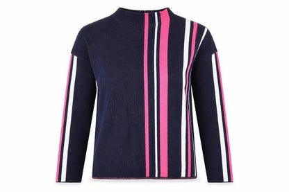 Tu Womens Blue Mock Neck Striped Acrylic Pullover Jumper Size 12