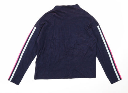 Tu Womens Blue Mock Neck Striped Acrylic Pullover Jumper Size 12